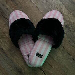 Victoria's Secret Pink and Black Striped Slippers